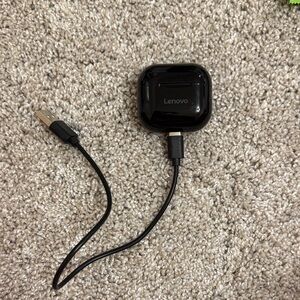 Lenovo Glossy Black Earbud Case with Charging Cable